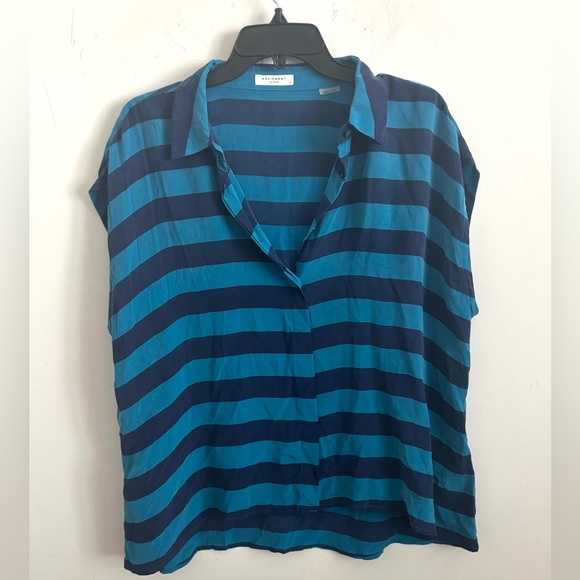 EQUIPMENT Shirt 100%Silk Leandra Button Down Cabana Stripe Cayenne Short Sleeve - Picture 2 of 6